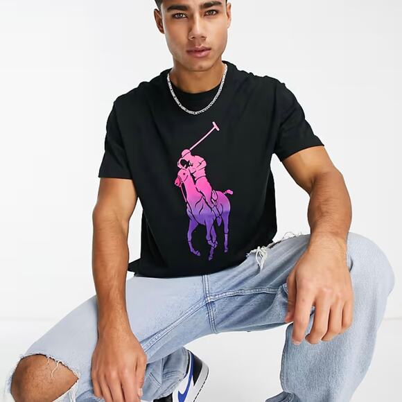 Polo Ralph Lauren Black Classic Fit Big Pony Ombre Jersey T-Shirt Men's Large - Picture 1 of 8